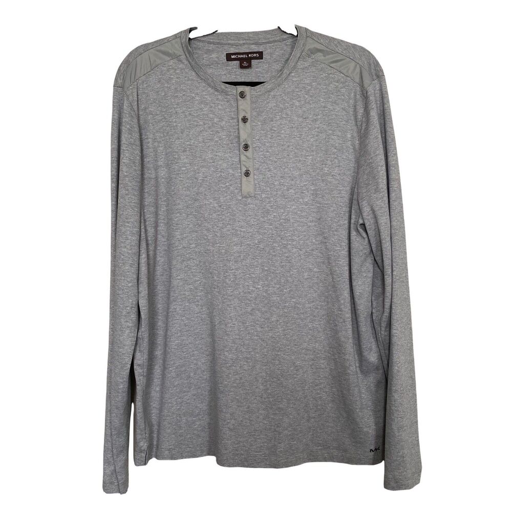 Michael Kors Mens Sz XL Gray Knit Henley Long Sleeve